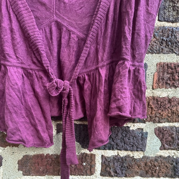 Free People short sleeve cardigan wrap tie sweater (plum purple) (size medium) - Picture 4 of 7